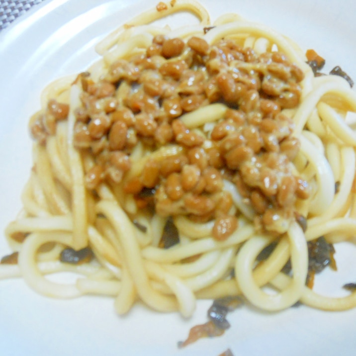 きゅうりのキューちゃん＆納豆で焼きうどん